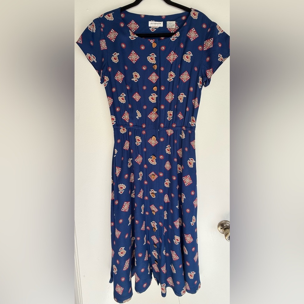 Liz Claiborne Geometric Blue Button-Up Dress